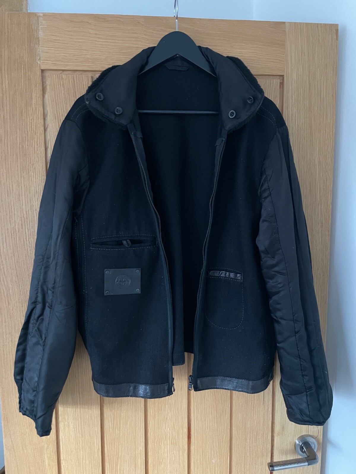Vintage Brown Strellson Swiss Cross Leather Jacket Coat Size L Large Great Cond