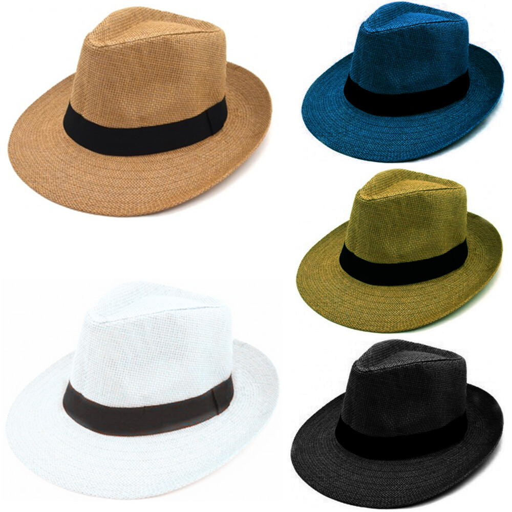 Unisex Summer Big Flat Brim Panama Hat Fedora Beach Sun Straw Light Paper Cap