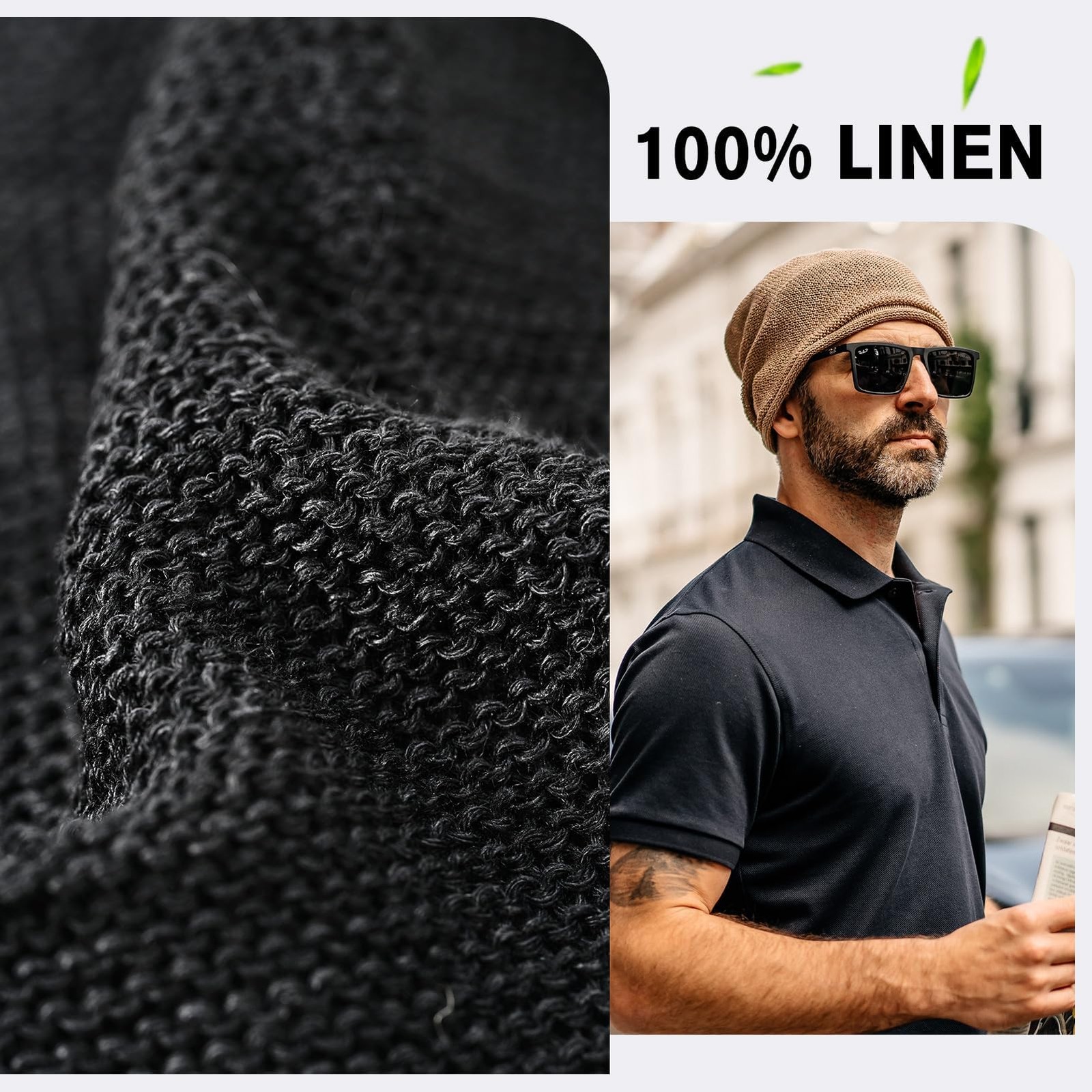 100% Linen Lightweight Summer Beanie for Men – Cool & Breathable Slouchy Bean…