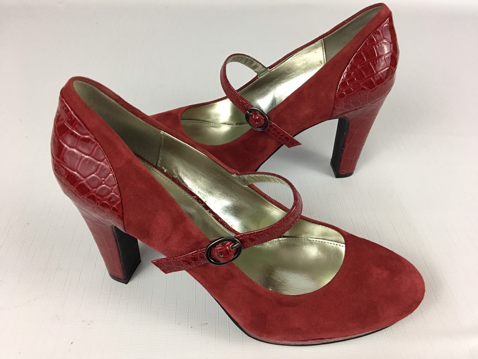 Women’s ALFANI Croc Embossed Leather RED Mary Jane Platform Pumps Heels – 9M