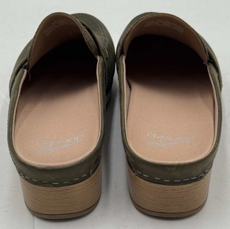 Dansko Bel Women’s Mule 8.5-9 Green Oiled Leather Wedge Slides Shoes