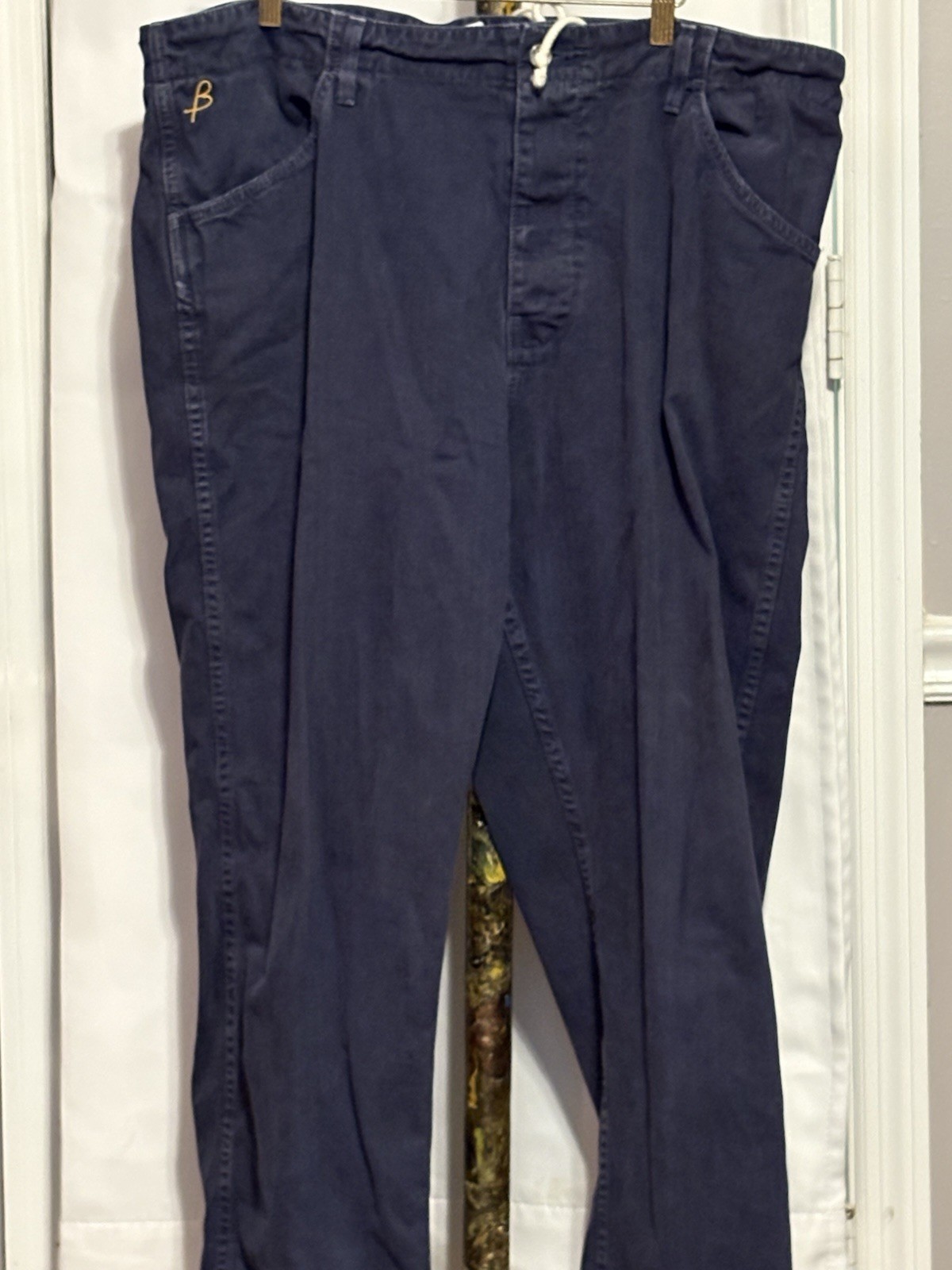 Birdwell Beach Britches Dark Blue Pants Mens 38×33 Drawstring Button Fly