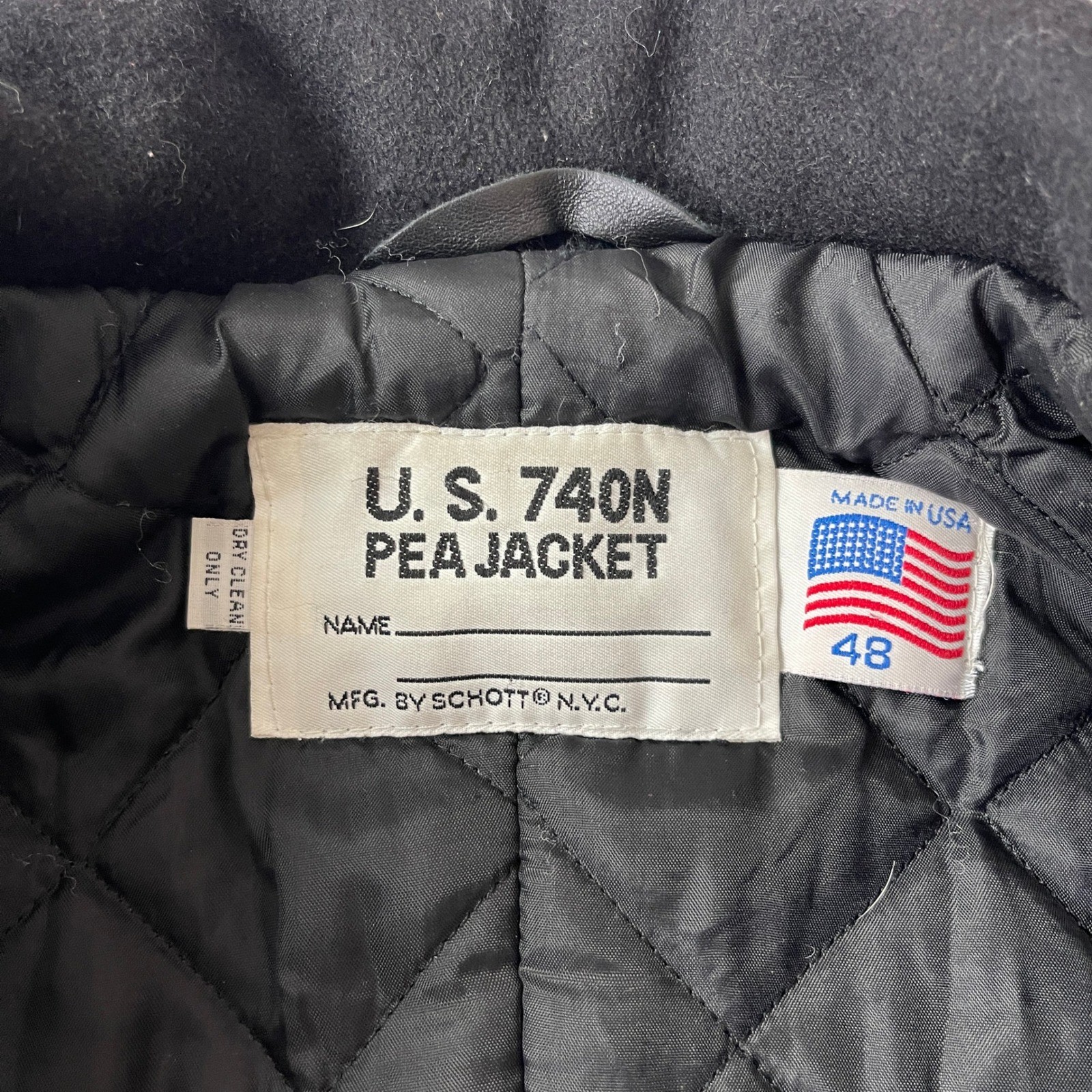 Schott Peacoat Mens 48 Black Wool Navy Made in USA Nautical Double Breasted