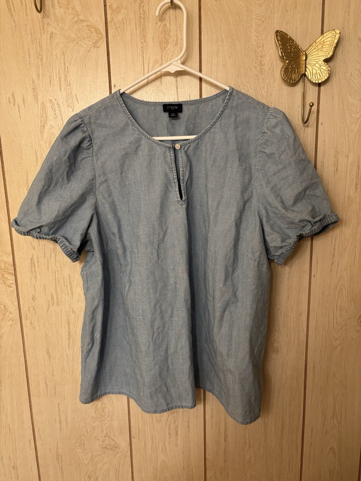 J. Crew Light Chambray Puff Sleeve Blouse
