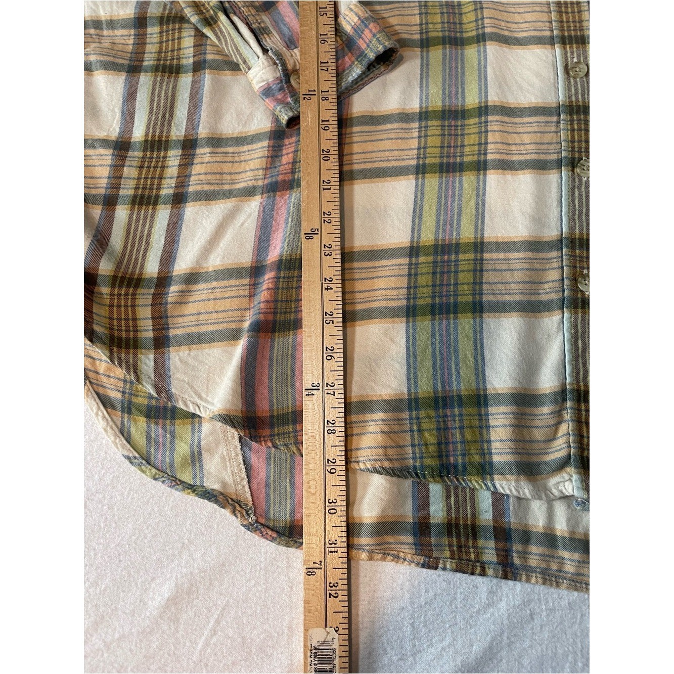 American Eagle Oversized Plaid Button-Up Shirt in Cream, Olive & Pink