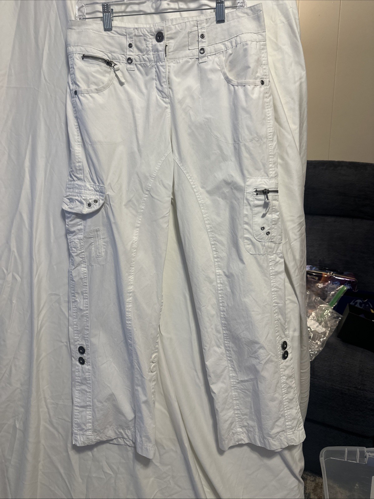 Dalia Collection Women’s Eight Petite White Cotton Cargo Pants Utility Summer 2
