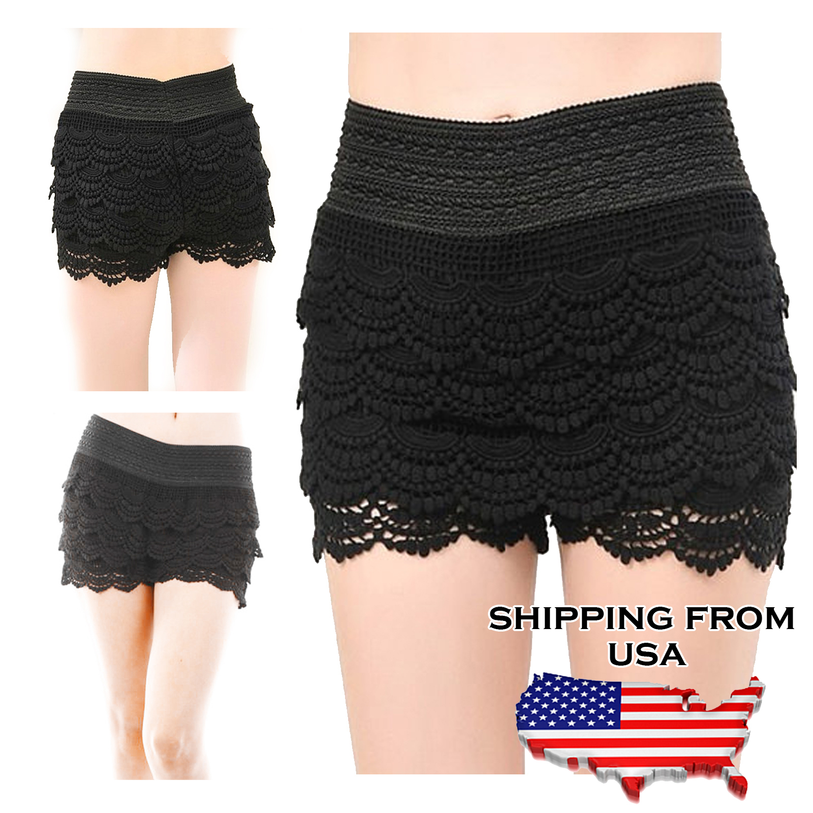 Crochet Tiered Lace Short Skirt Pants shorts Cotton Super Cute S/M M/L