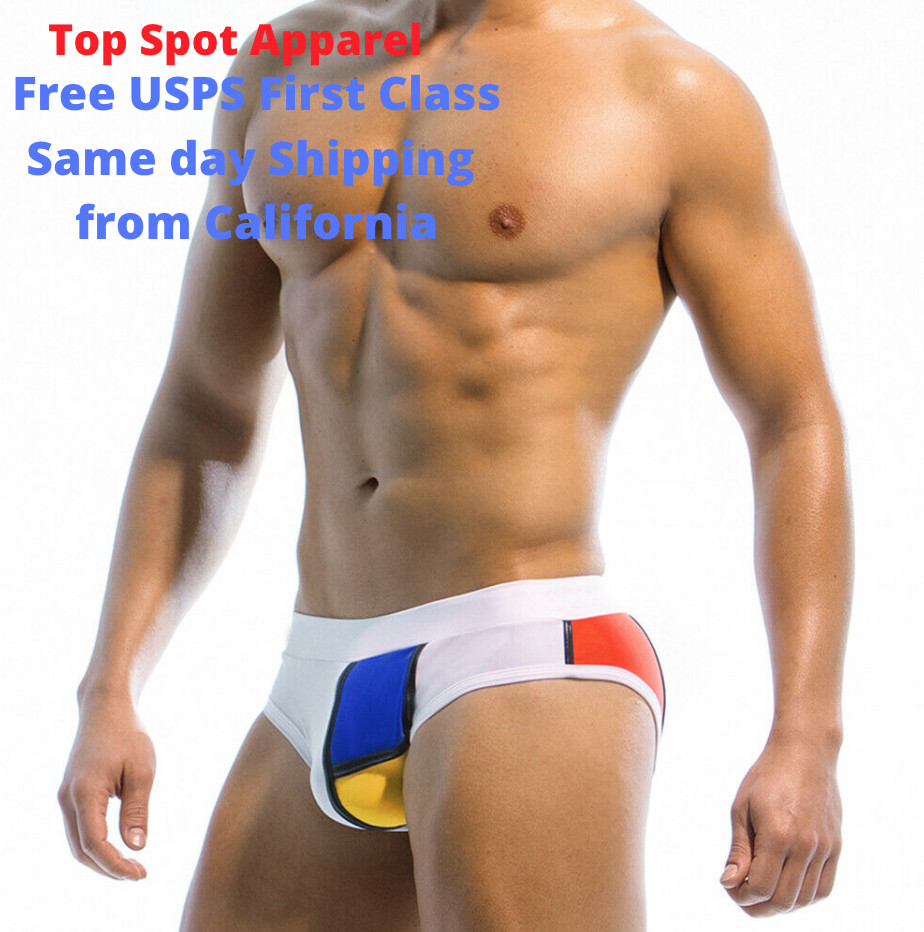 Men’s Low Rise | Contoured Mondrian | Color Blocked | Cruise Vacation | Swimsuit