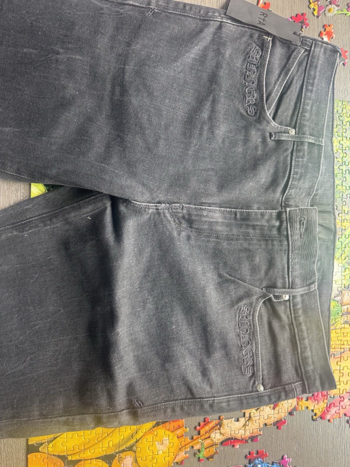 R+TA Men’s Black Denim Jeans Mid Rise Skinny Fit 5-Pocket Logo Accent