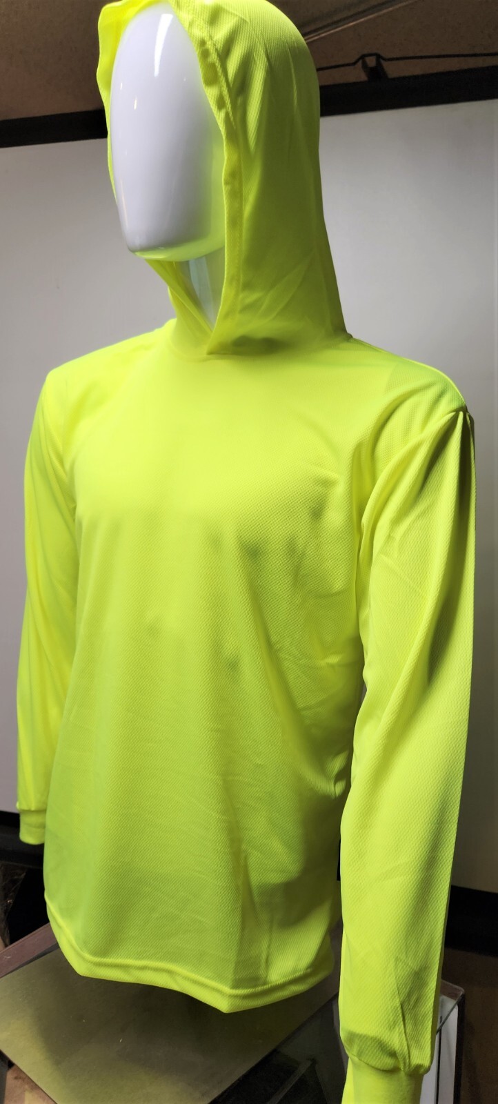 Yellow Long Sleeve Safety Shirt With Hoodie, Quick Dry Polyester Birdeye mesh