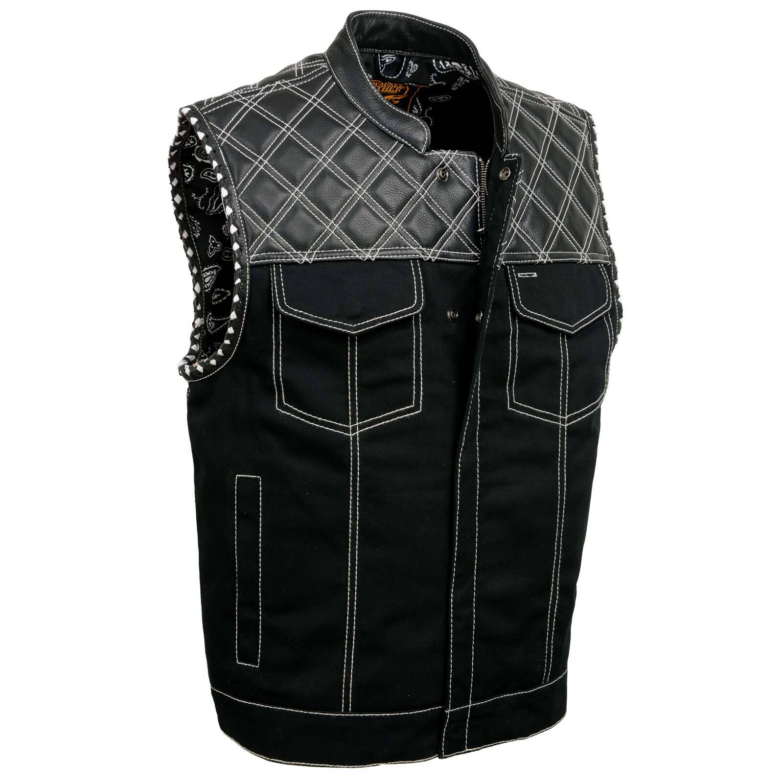 Milwaukee Leather 3035 Men’s Wrecker Denim &Leather Club Style Vest w/ Diamond
