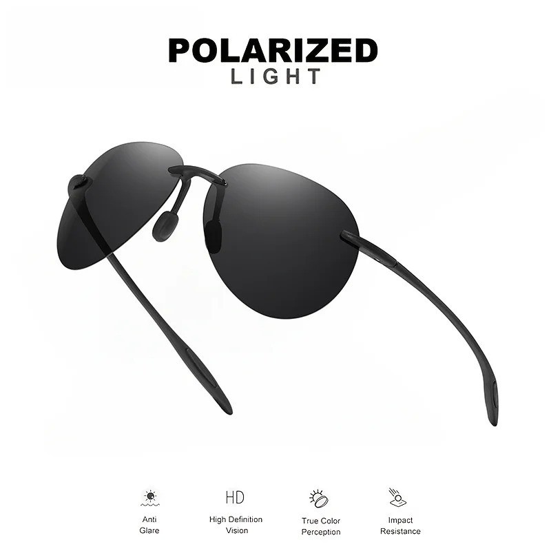 Rimless TR90 Sunglasses Polarized UV400 Lenses Lightweight Outdoor Men Glasses