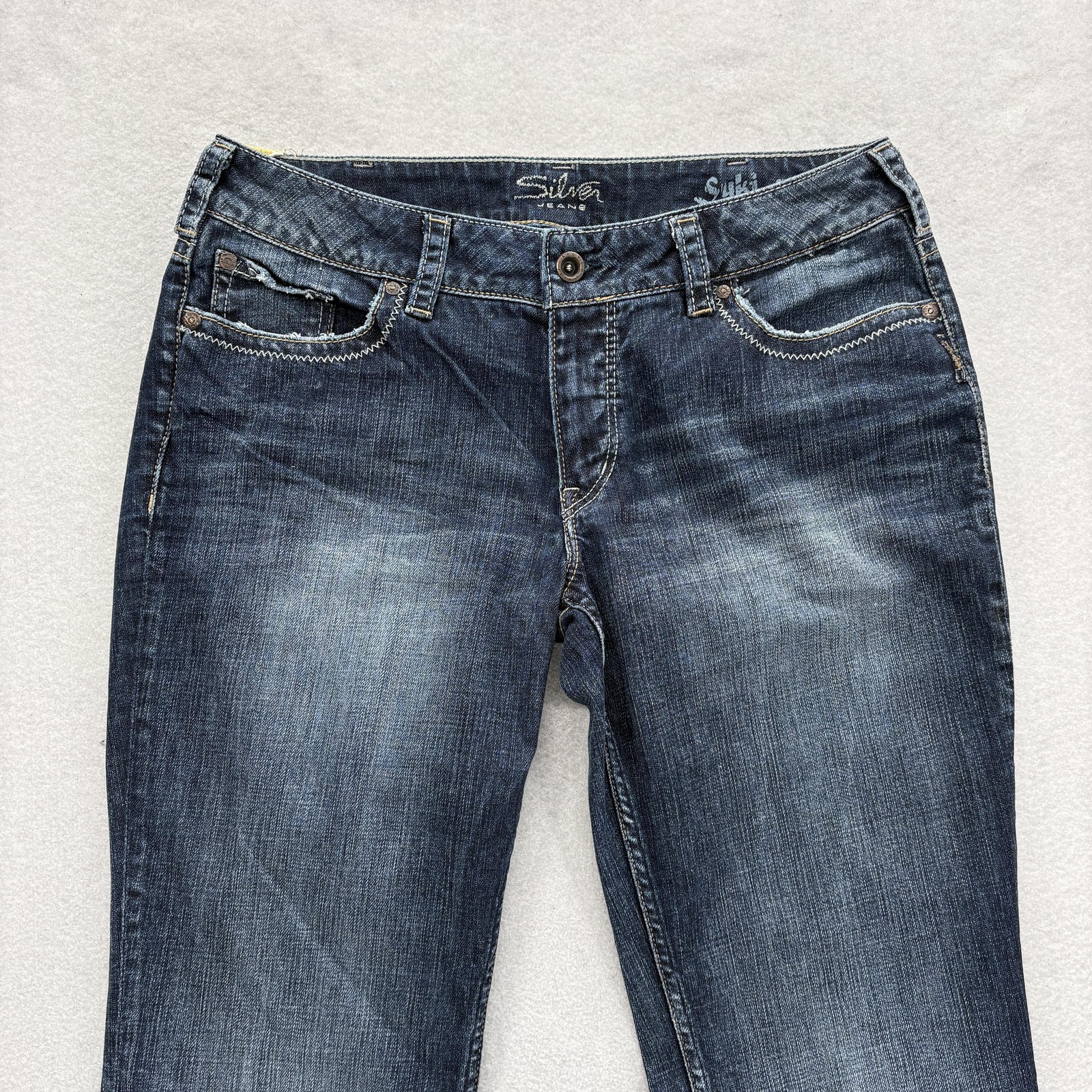 Silver Jeans Suki Flap Bootcut Jeans Womens 34×34 Blue Medium Wash Distressed