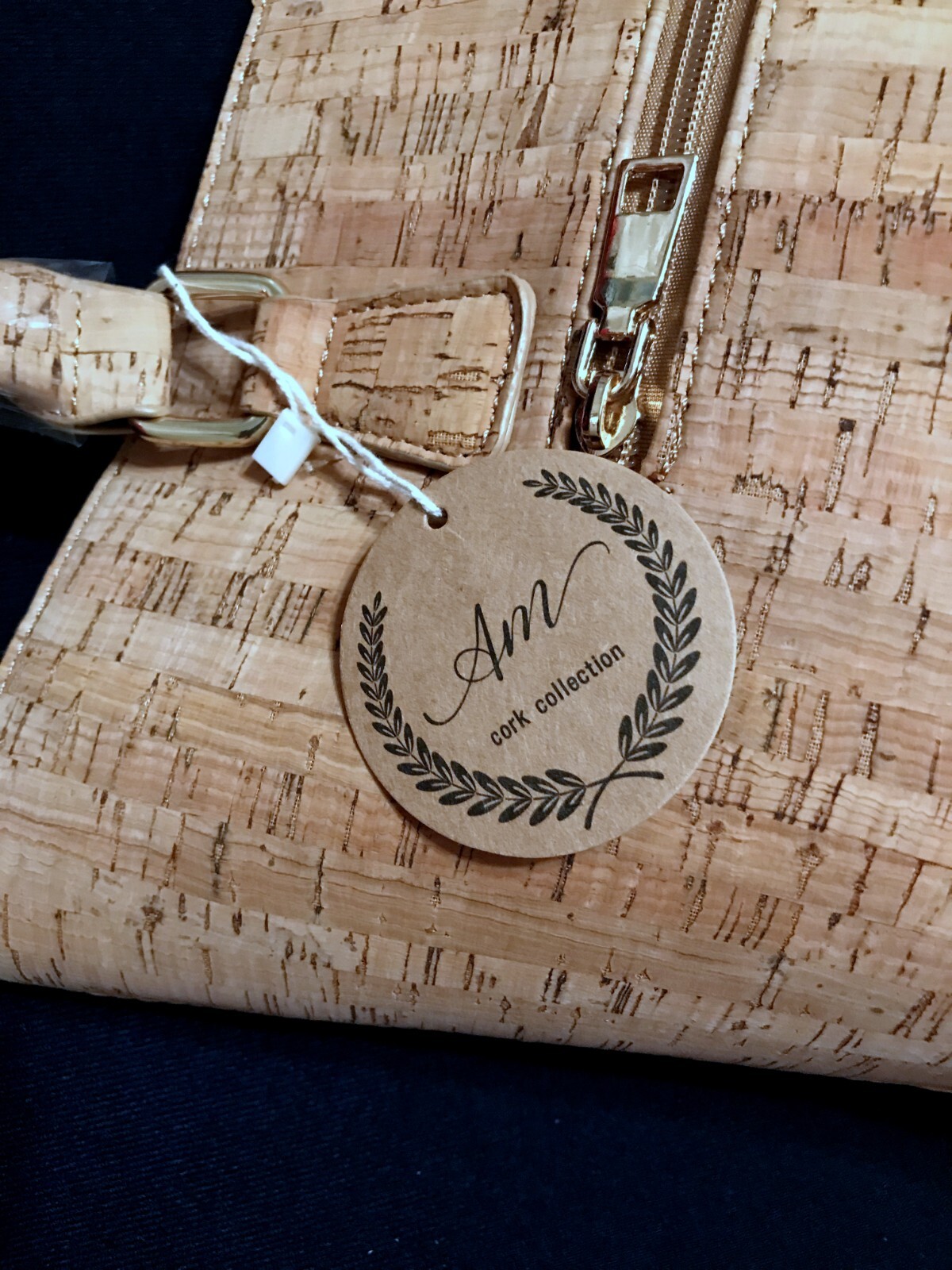 Handcrafted Large Genuine Cork Handbag Made in Portugal w/Laser Cut Panel NWT