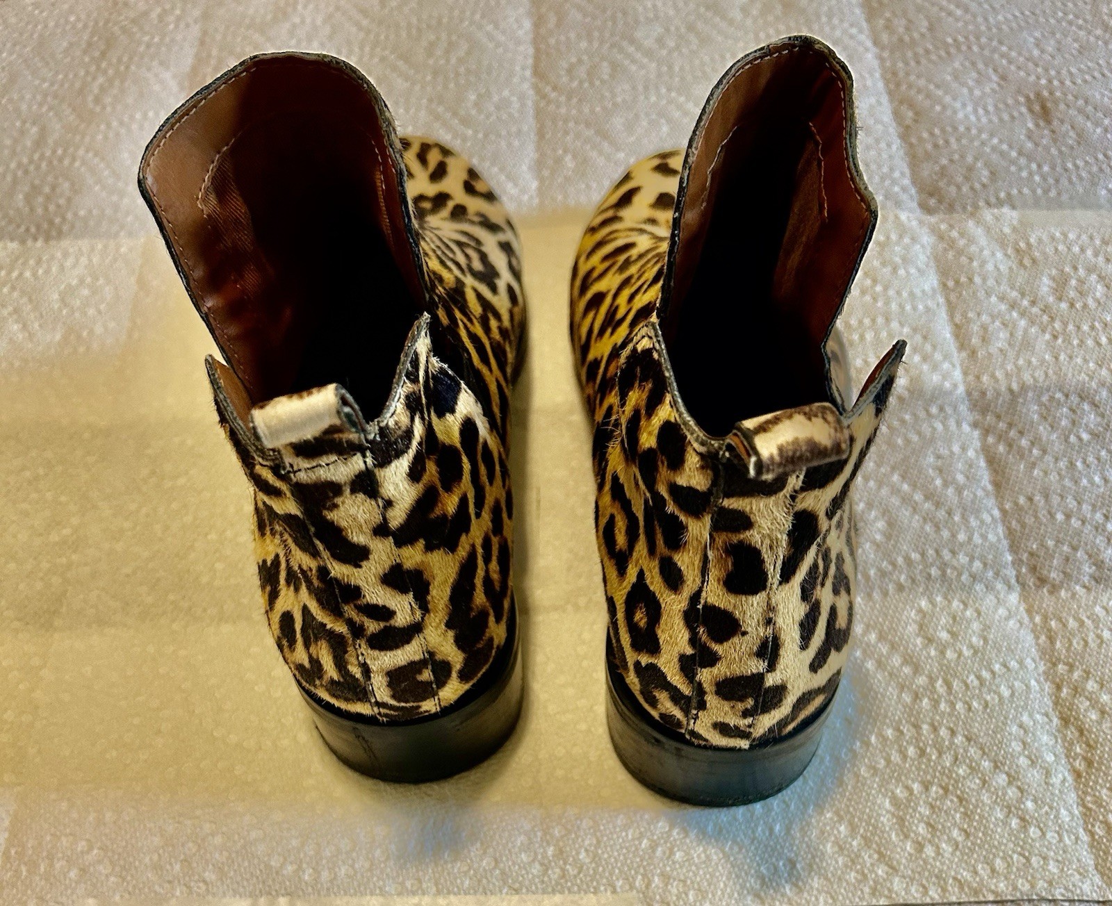 Franco Sarto Women’s Leopard Print Ankle Booties Faux Fur Slip-On, size 9
