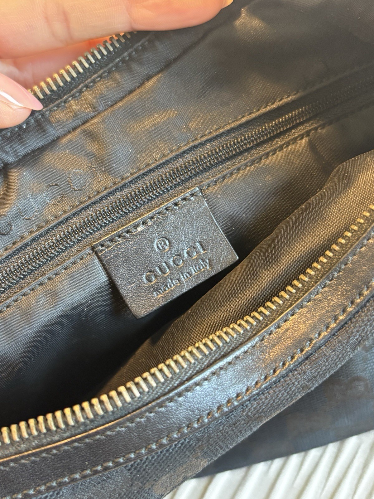 Authentic GUCCI Shoulder Hand Bag Purse GG Canvas Leather 0013812 Black 7675M
