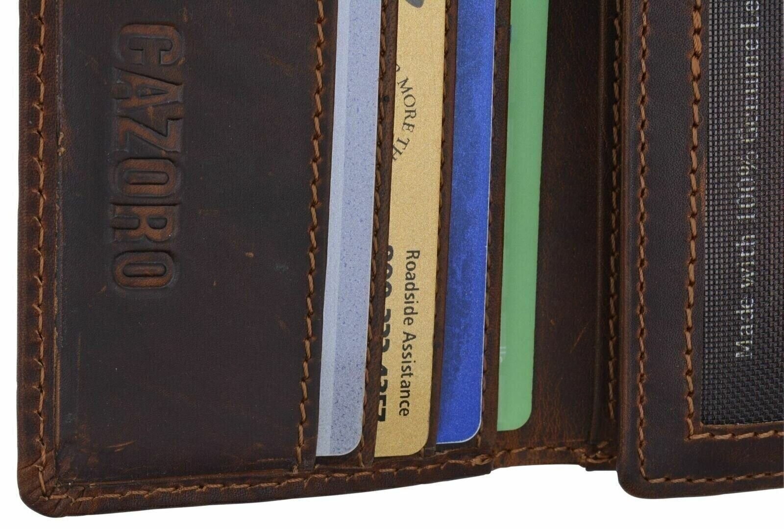 Cazoro RFID Blocking Hunter Leather Mens Wallet Trifold Credit Card ID Holder