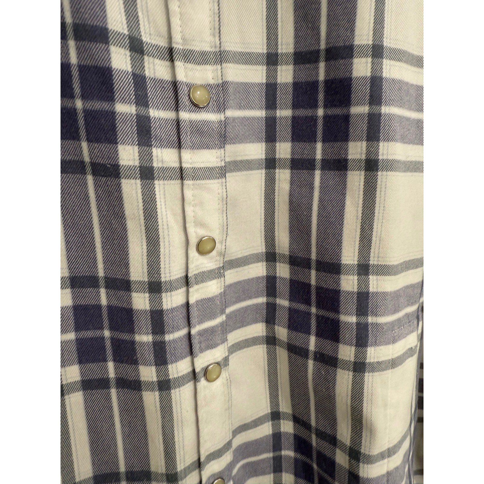 Jachs Girlfriend Womens Large Plaid Flannel Snap Front Shirt Blue White Fleece