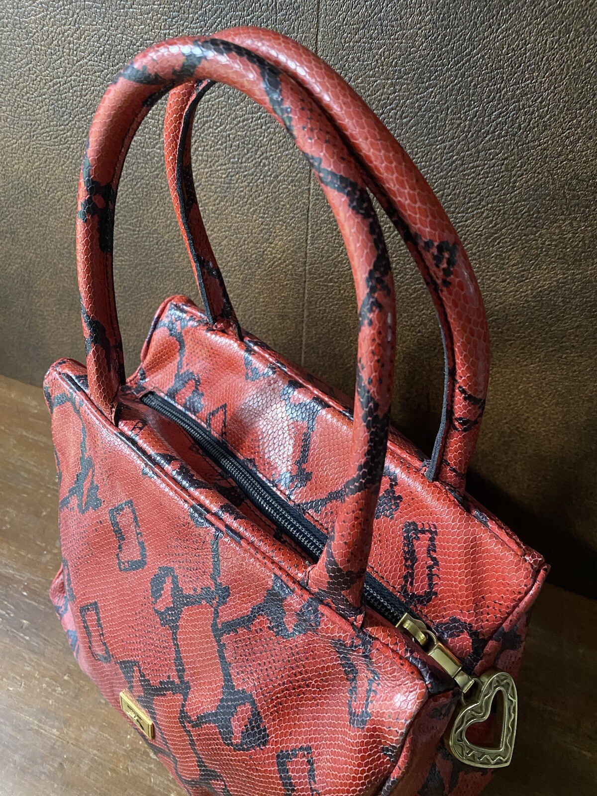 Vintage Moschino Red And Black Boa Snakeskin Handbag Redwall Made in Italy
