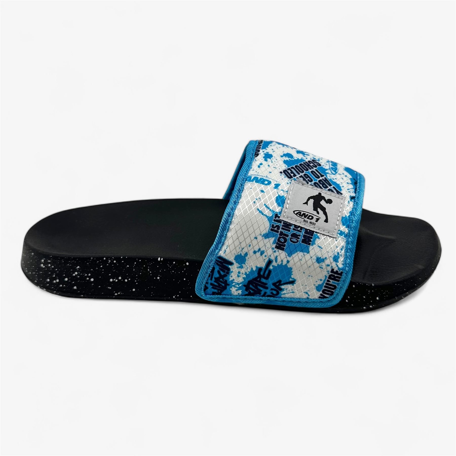AND1 Shatter Black Light Blue White Mens Sandal Slide
