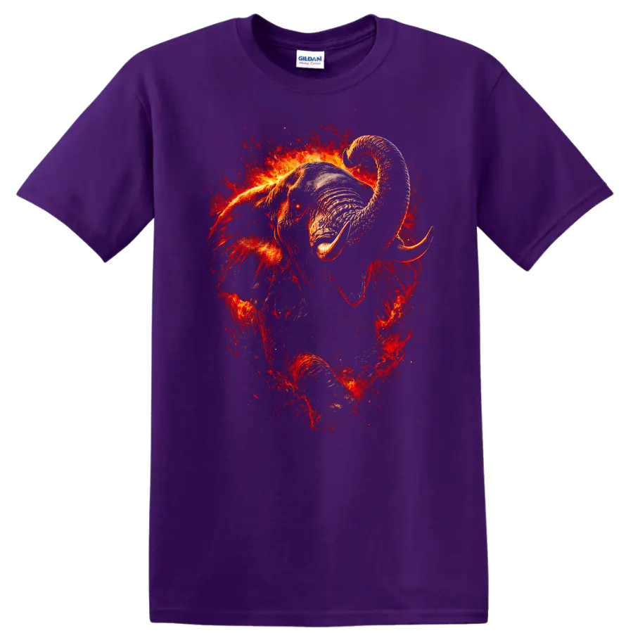 Elephant Fire Colorful Graphic T Shirt Unique Animal Design Tee