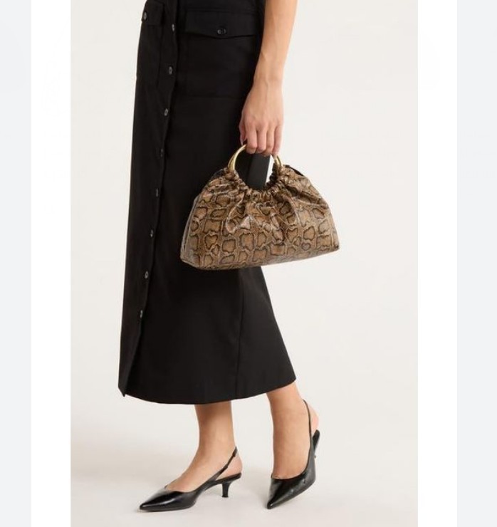 REBECCA MINKOFF Madeleine snake print round handle small satchel – Brown