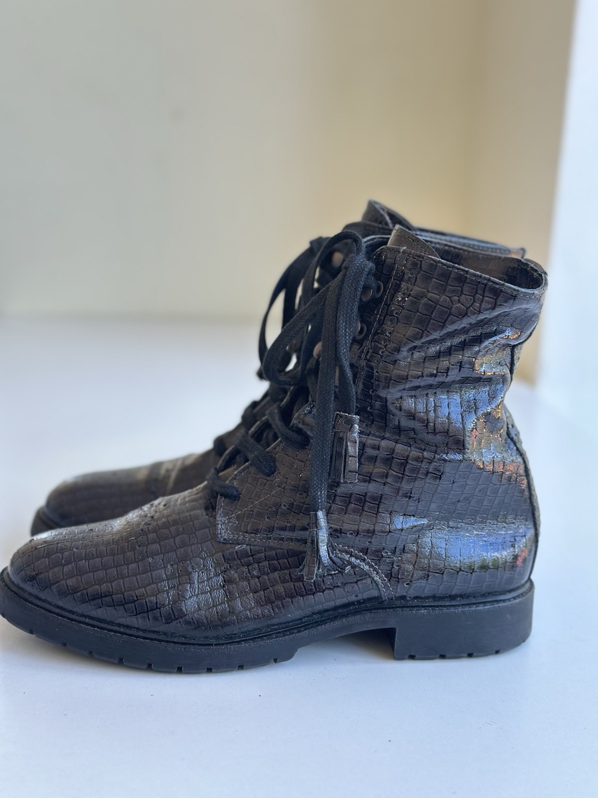 Fred de la Bretonière Handmade Leather Boots – Dark Grey/Silver – Size 40