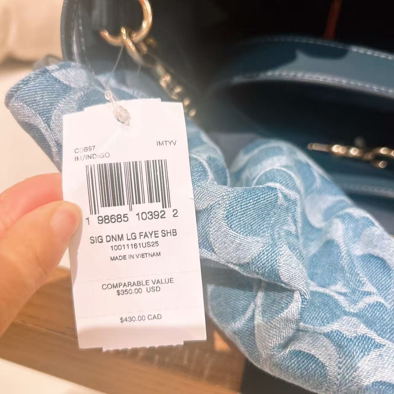 NWT Coach CDB97 Faye Large Shoulder Bag In Signature Denim Gold/Indigo