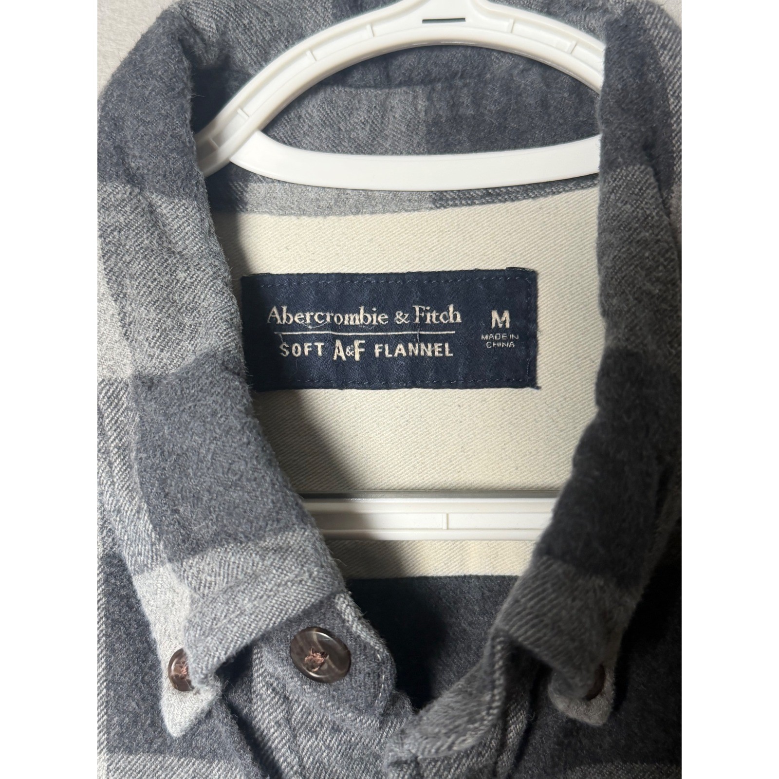 Abercrombie & Fitch Mens Medium Soft Flannel Shirt Grey Black Buffalo Check