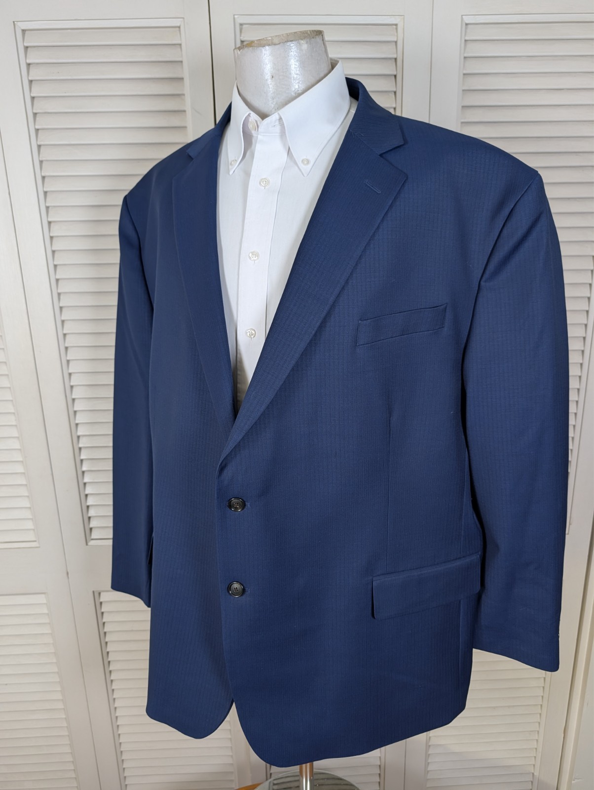 Stafford 2 Piece suit Mens 56R Pants 56×28 Big And Tall Super Suit Solid Blue