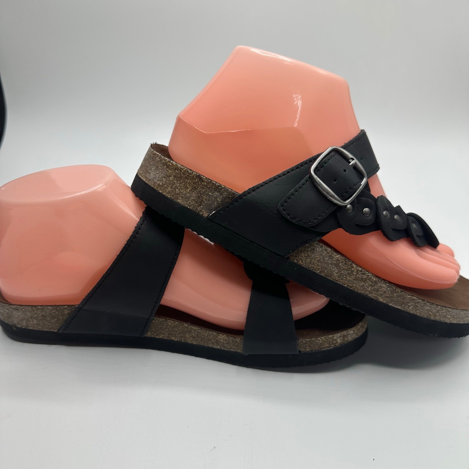 Cliffs by White Mountain Sandals Womens Black Studded Buckle Strap Cork Footbed