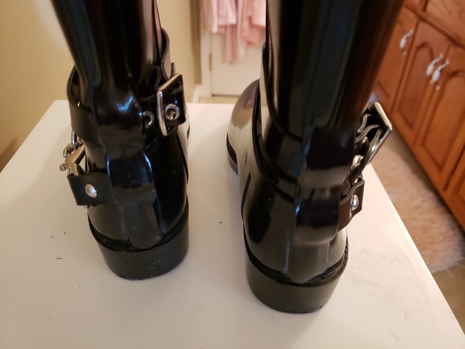 🖤COACH 🖤LORI🖤 BLACK Tall Rubber Rain Boots, Size 5, Pull On, Silver Buckle