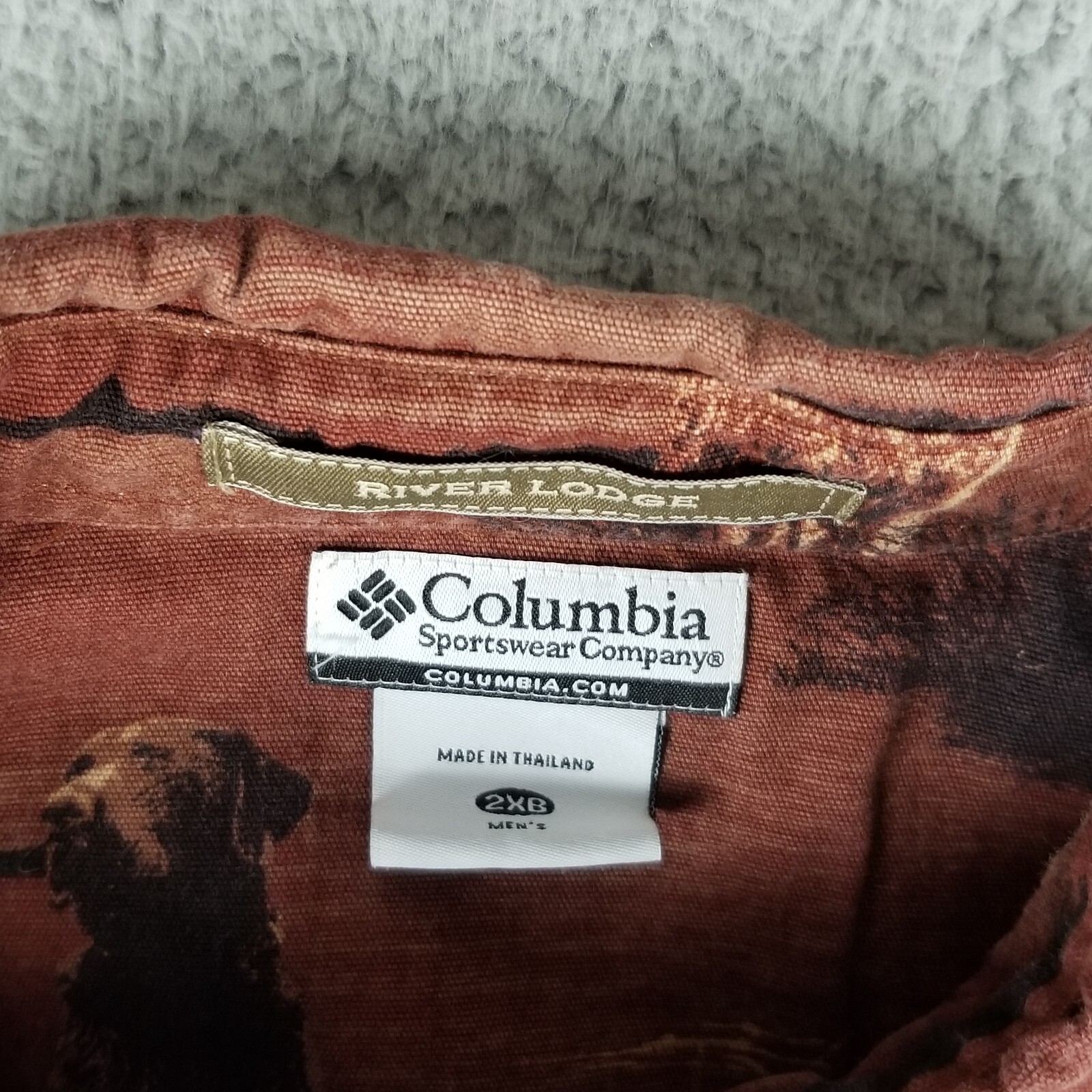 Columbia River Lodge AOP Button Shirt All Over Dog Print Brown Rust Mens 2XB Big