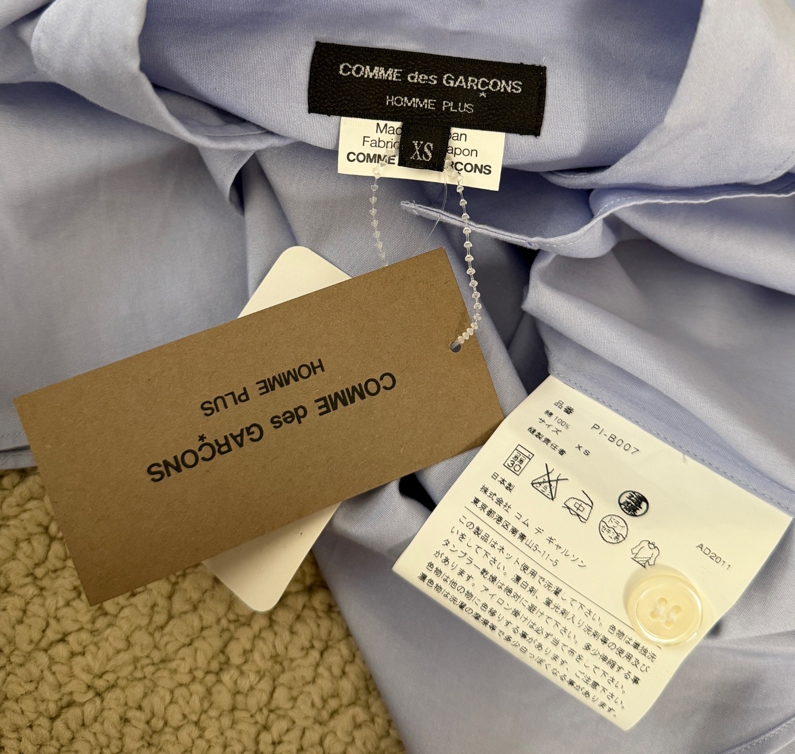 NWT Comme Des Garcons Homme Plus Blue Nine Button Long Sleeve Shirt Sz XS $790