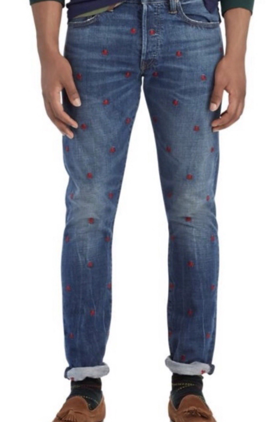 Polo Ralph Lauren Sullivan Slim Embroidered Skull Selvedge Jeans 31×30 Halloween