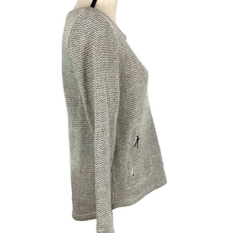 Kenar Scoopneck Pocket Sweater Cream Black Marled Hi Low Womens Sz Medium