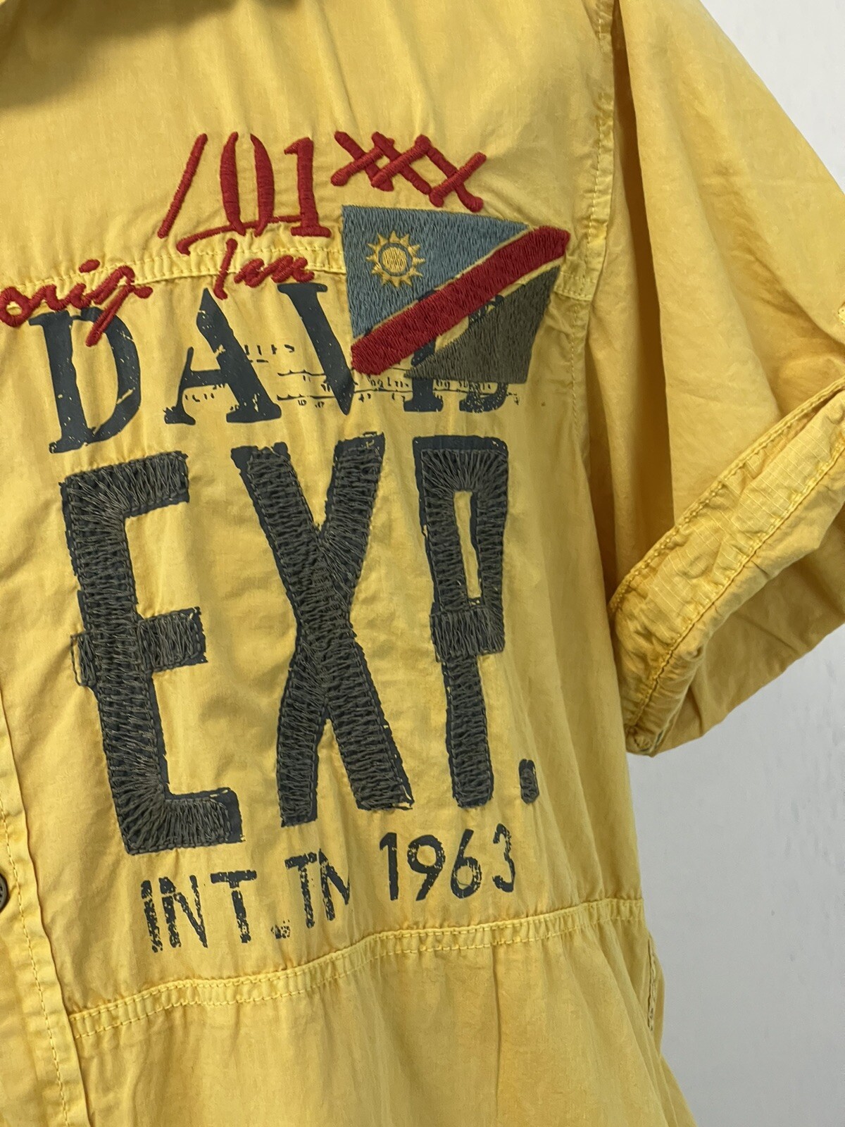 Camp David Shirt Mens Small Button Up Namibia Flag Embroidered Yellow N181