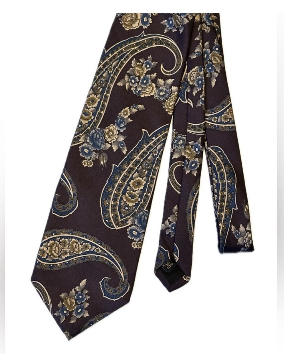 Vintage Cambridge Classics Men’s Paisley Pointed Tie Purple Blue Beige 58in