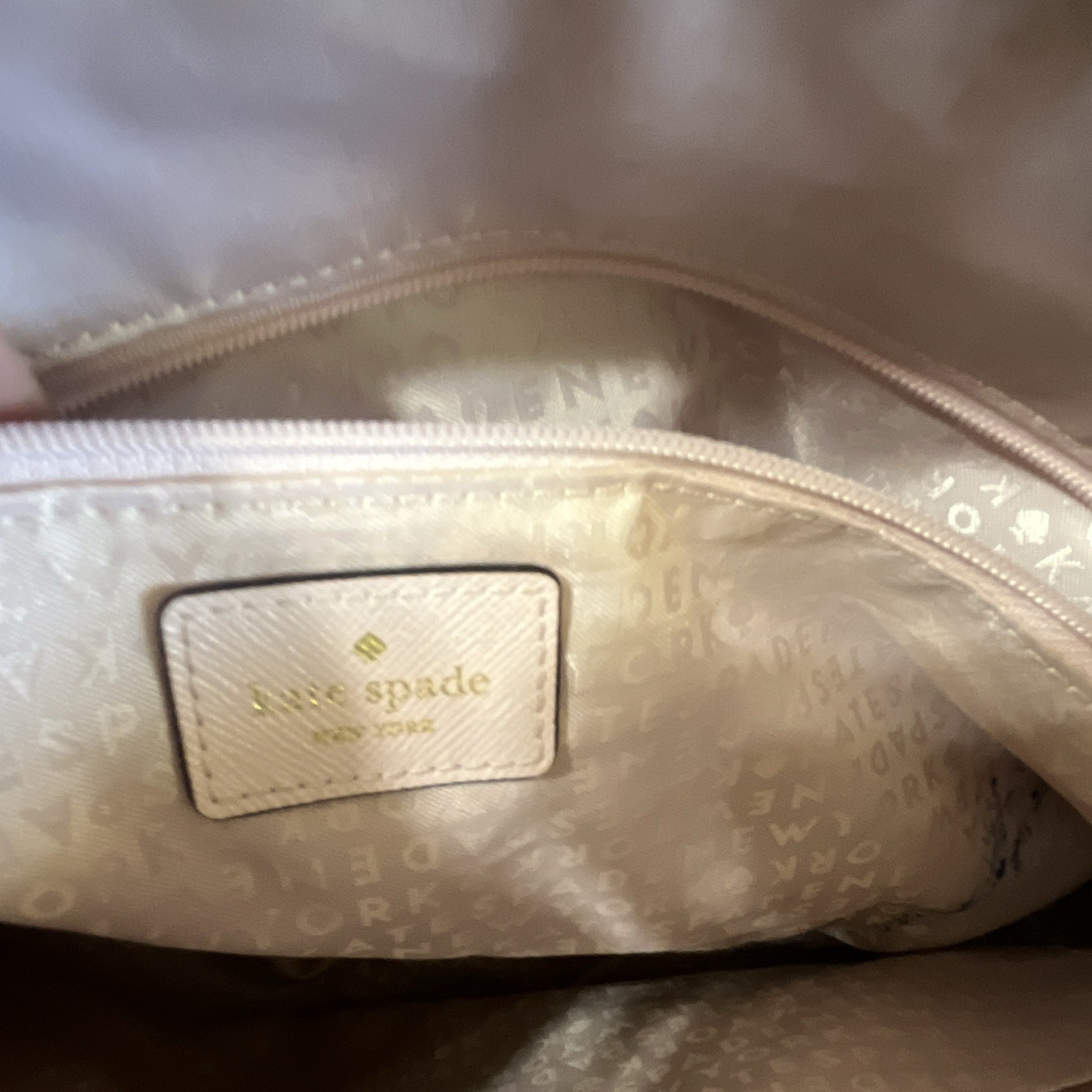kate spade new york Pink/Gold Glitter Polka Dot Zip Top Tote Gold Pockets