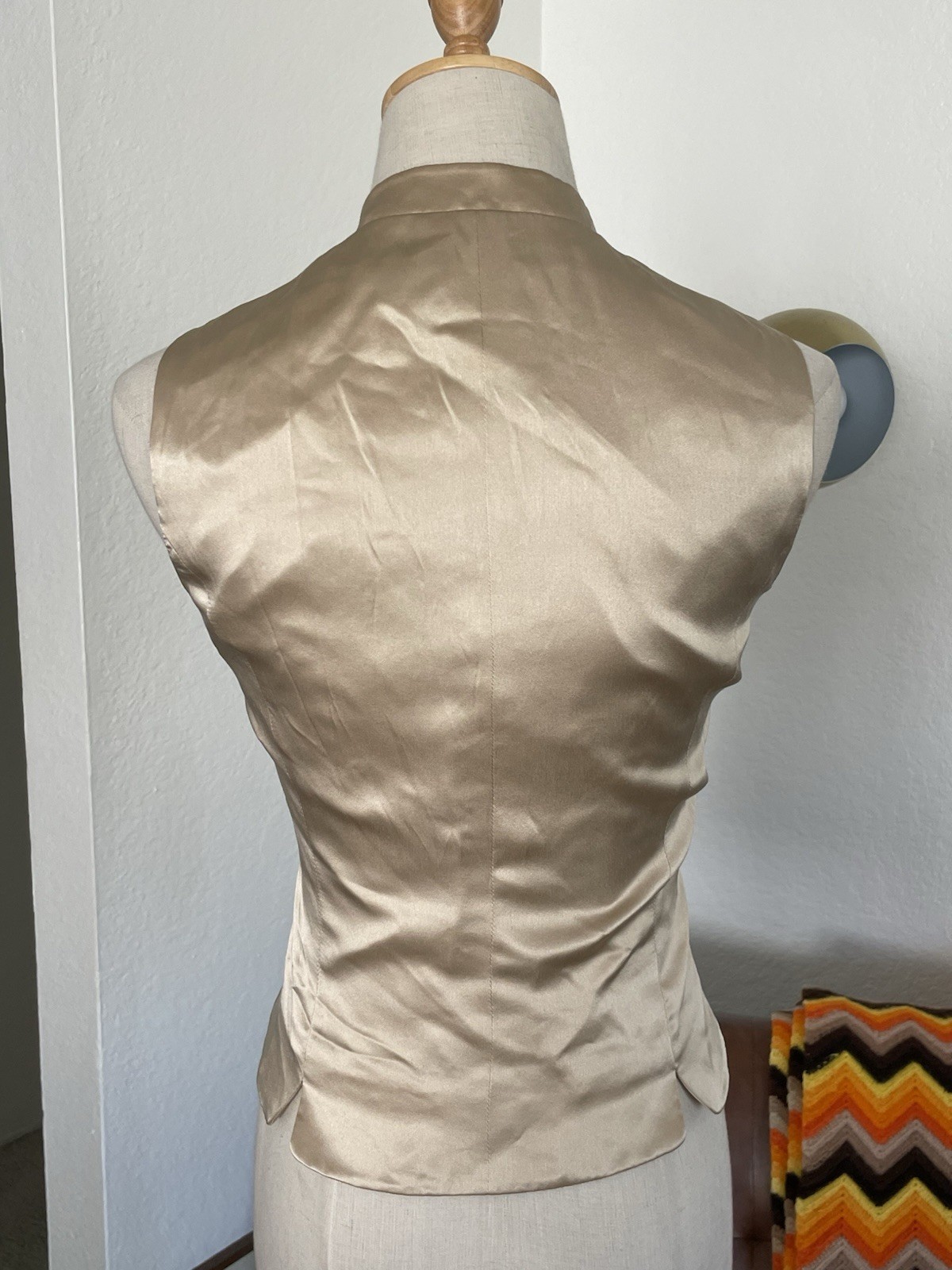 Ann Taylor LOFT Silk Brocade Buttoned Blouse 4P Petite Champagne
