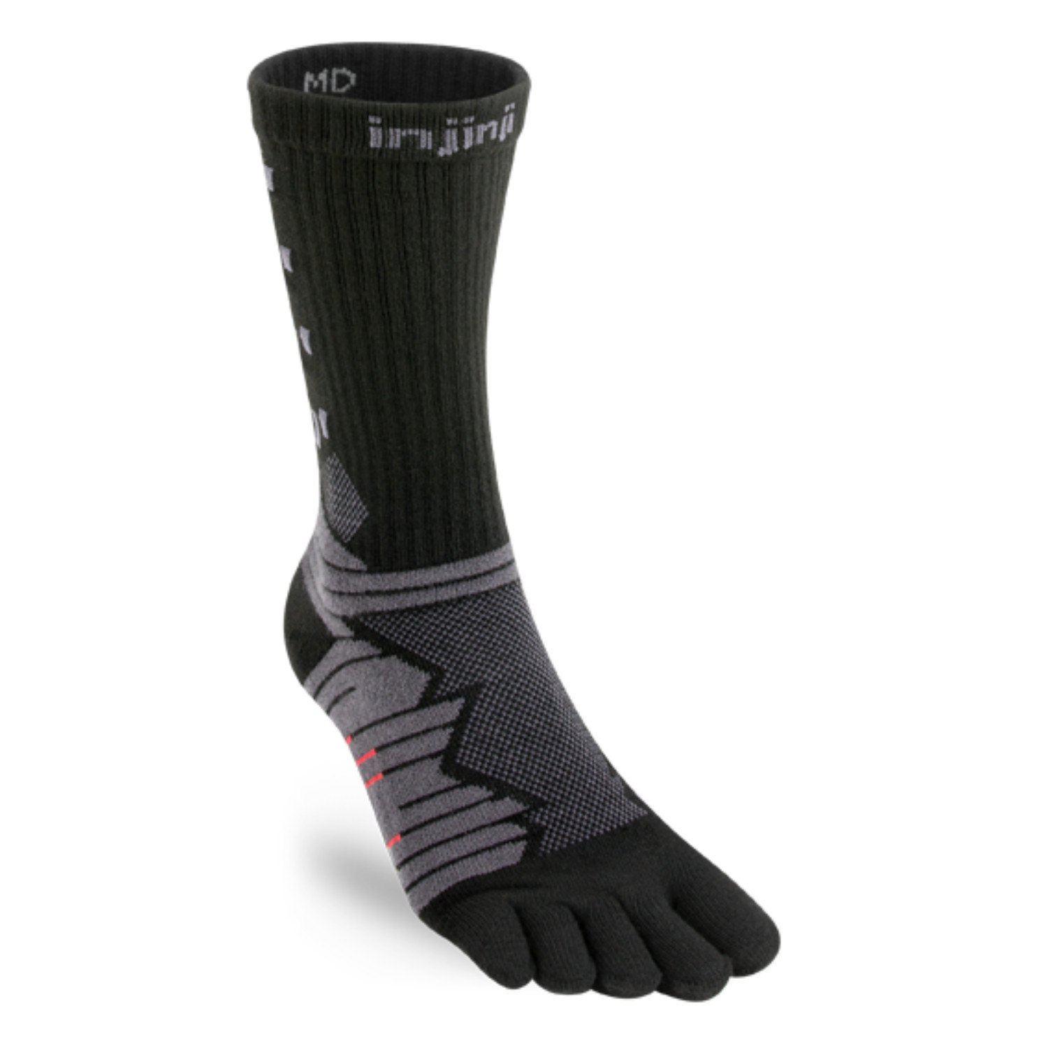 Injinji Unisex Ultra Run Crew Comfortable Toe Socks, Obsidian, Size Options