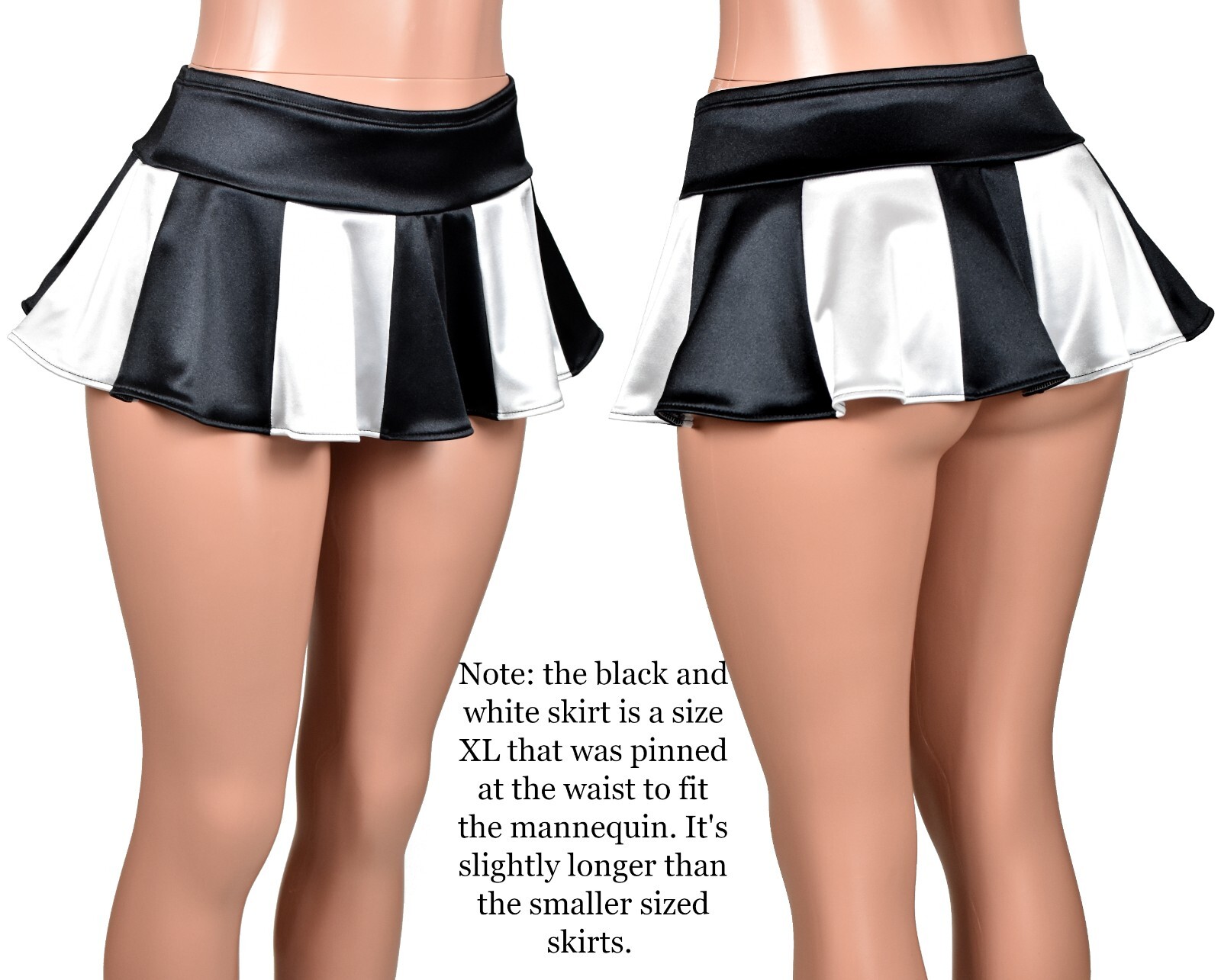 Black White Stretch Satin Micro Mini Skirt XS to XL 2XL 3XL lingerie plus size