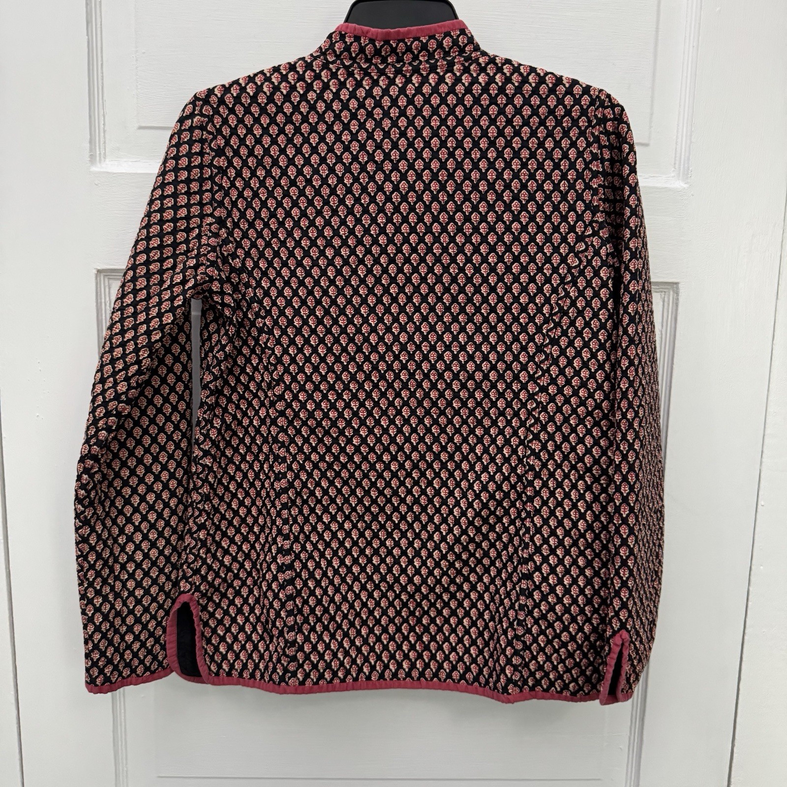 Reversible Quilted Block Print Jacket Womens Small Black Red