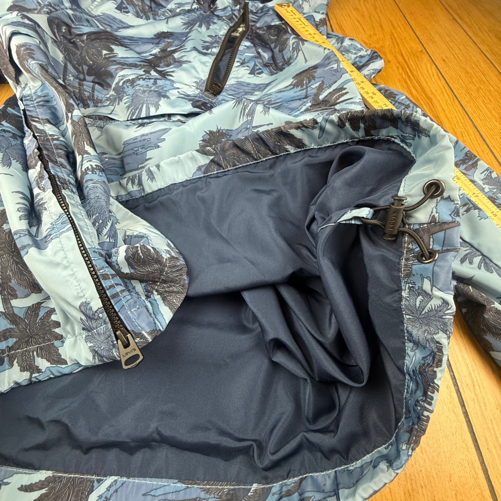 Levi’s Pullover Anorak Jacket Hooded Palm Print Blue XL