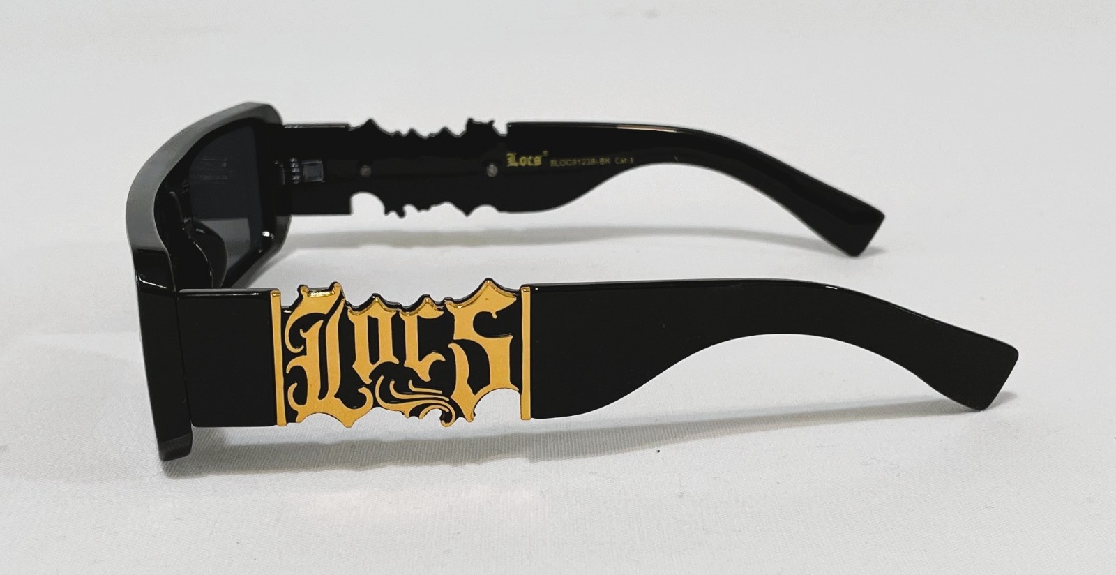 LOCS Sunglasses Big LOCS Logo Flat Top Black Plastic Frame Dark Shield Lenses.