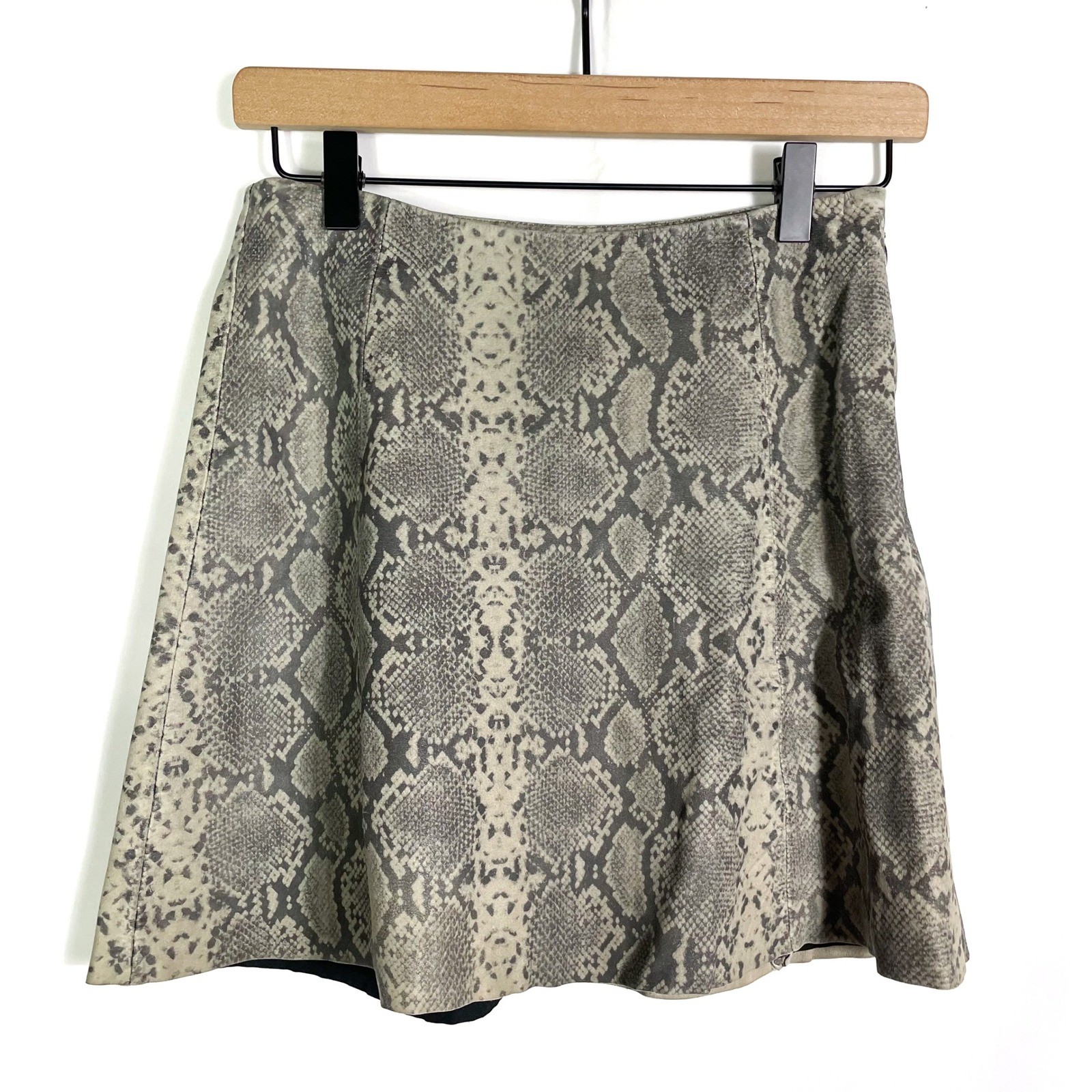 VEDA Snakeskin Leather Skirt A Line Mini Grey Cream Sz 2
