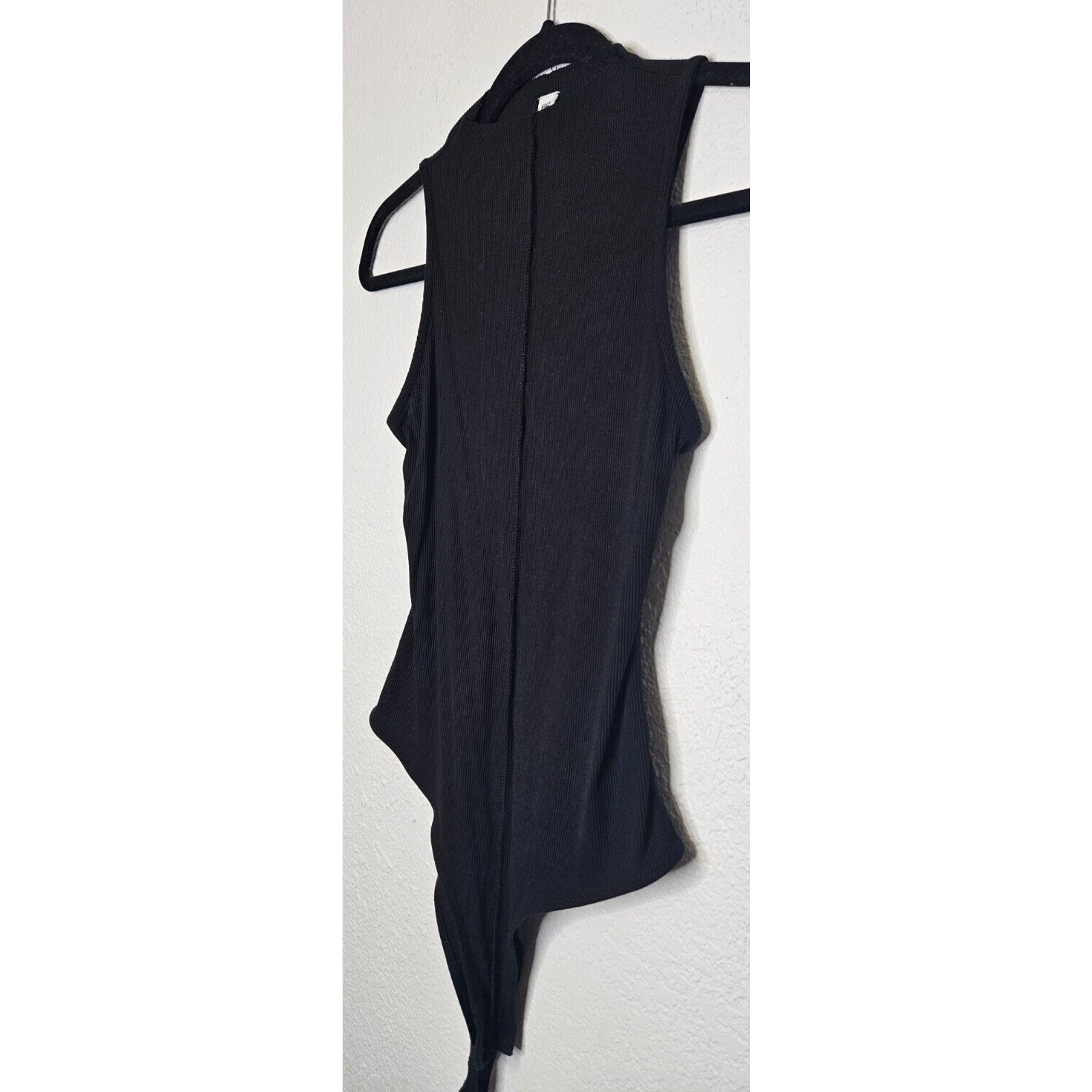 BP Womens Front Seam Bodysuit Small Black Ribbed Knit Sleeveless Funnel Neck Top