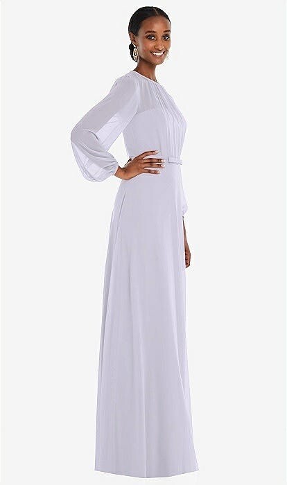 DESSY Chiffon Gown Bridesmaid Full Length Dress Silver Dove Puff Sleeve Women 2R
