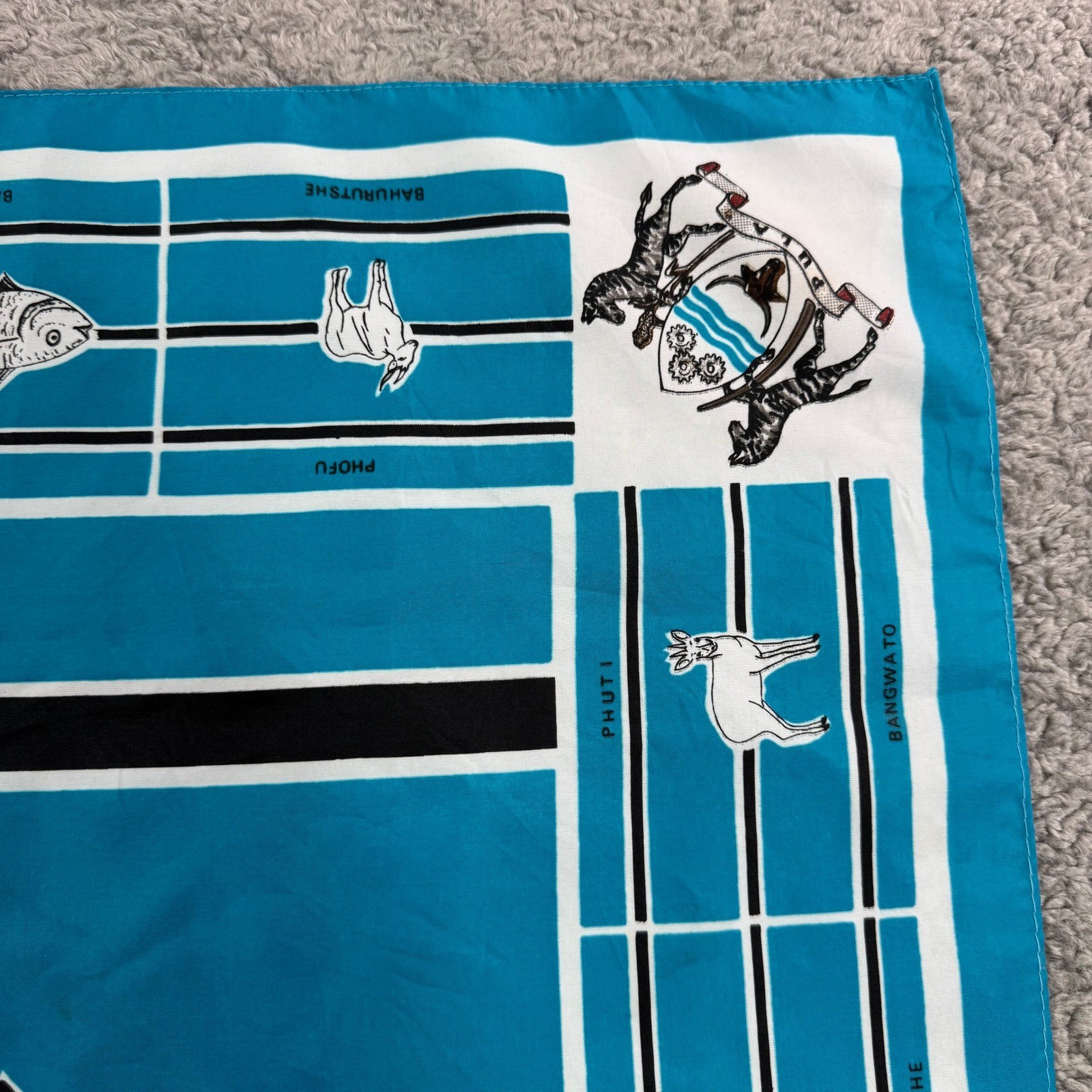 Tswanatex Botswana Coat of Arms African Wildlife Square Scarf Turquoise 30×30