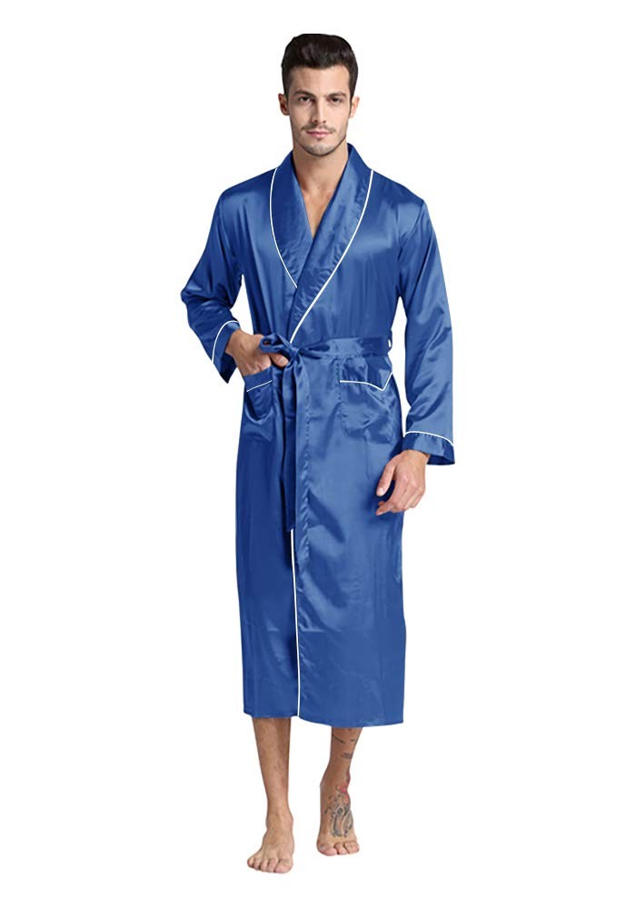 Regency New York Mens Silky Satin Robe X-Large, Blue